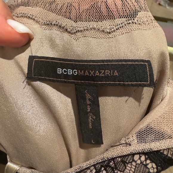 BCBG Max Azria Black Combo Tulle Lace Dress With Belt Sz L - Picture 6 of 8